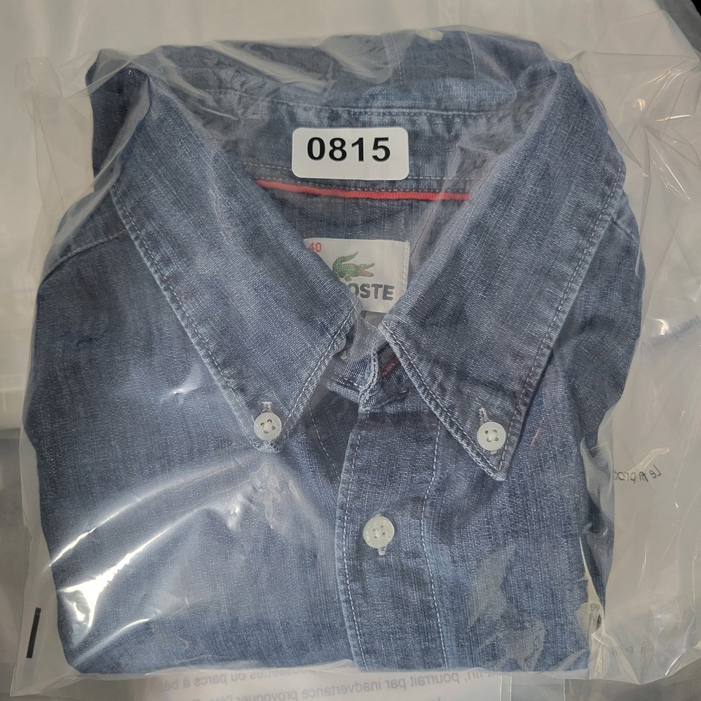 Lacoste Denim Shirt Mens Size 40 Blue Long Sleeve Button Down Crocodile Logo - Picture 7 of 9